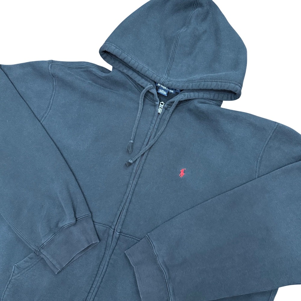 Polo Ralph Lauren Zip Up Hoodie Mens XXL Black Red Pony Logo Fleece Sweatshirt
